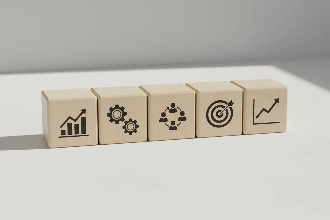 Five wooden blocks representing insider tips to business success pillars for strategic investment