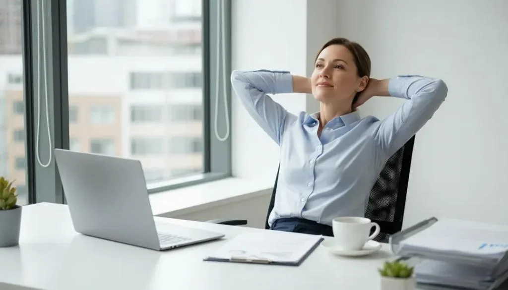 Relieved startup business owner with organized workspace showing streamlined operations using Kayana all-in-one platform