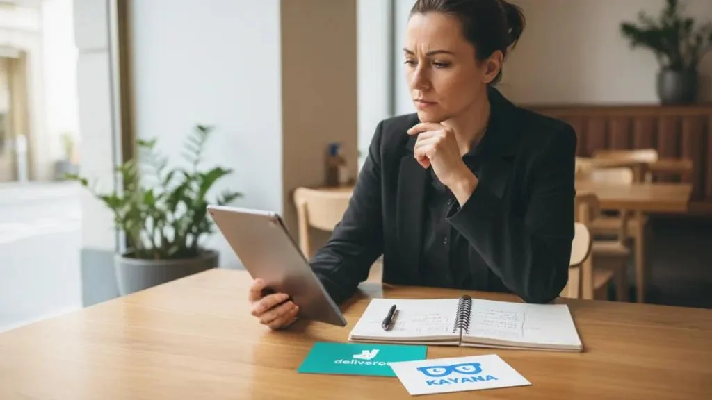 Cafe owner checking out the guide for Deliveroo integration