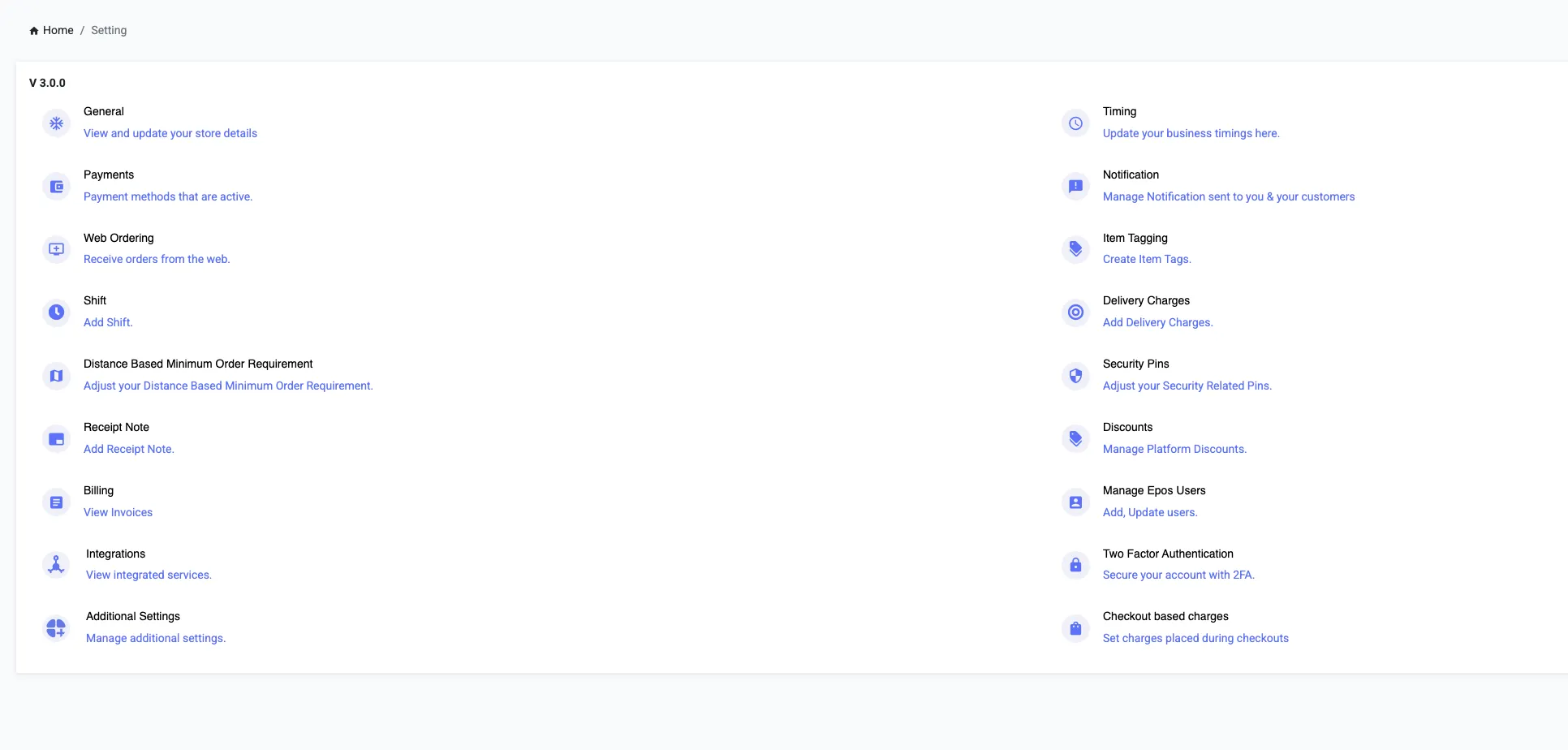 A view of the settings grid