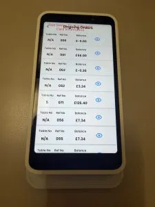 Screen view of the Ongoing Orders screen that shows all active tabs and orders.