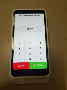 The "Pre-Authorisation Amount" screen with a number pad to enter the pin.