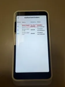 Screen view of "Authorised Orders" ready for capture, showing the reference number, date, and held amount.