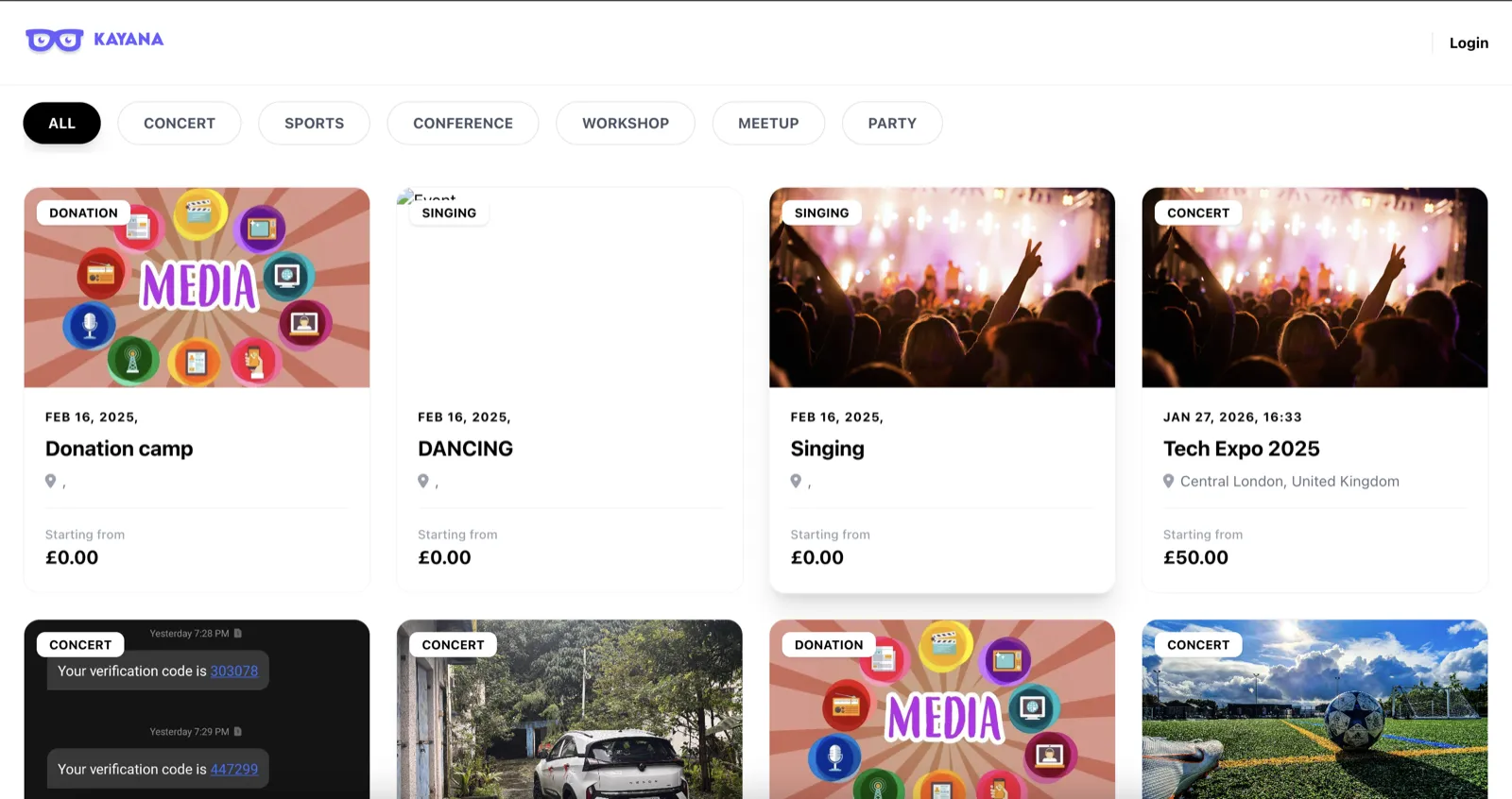 A view of the Kayana tickets landing page.