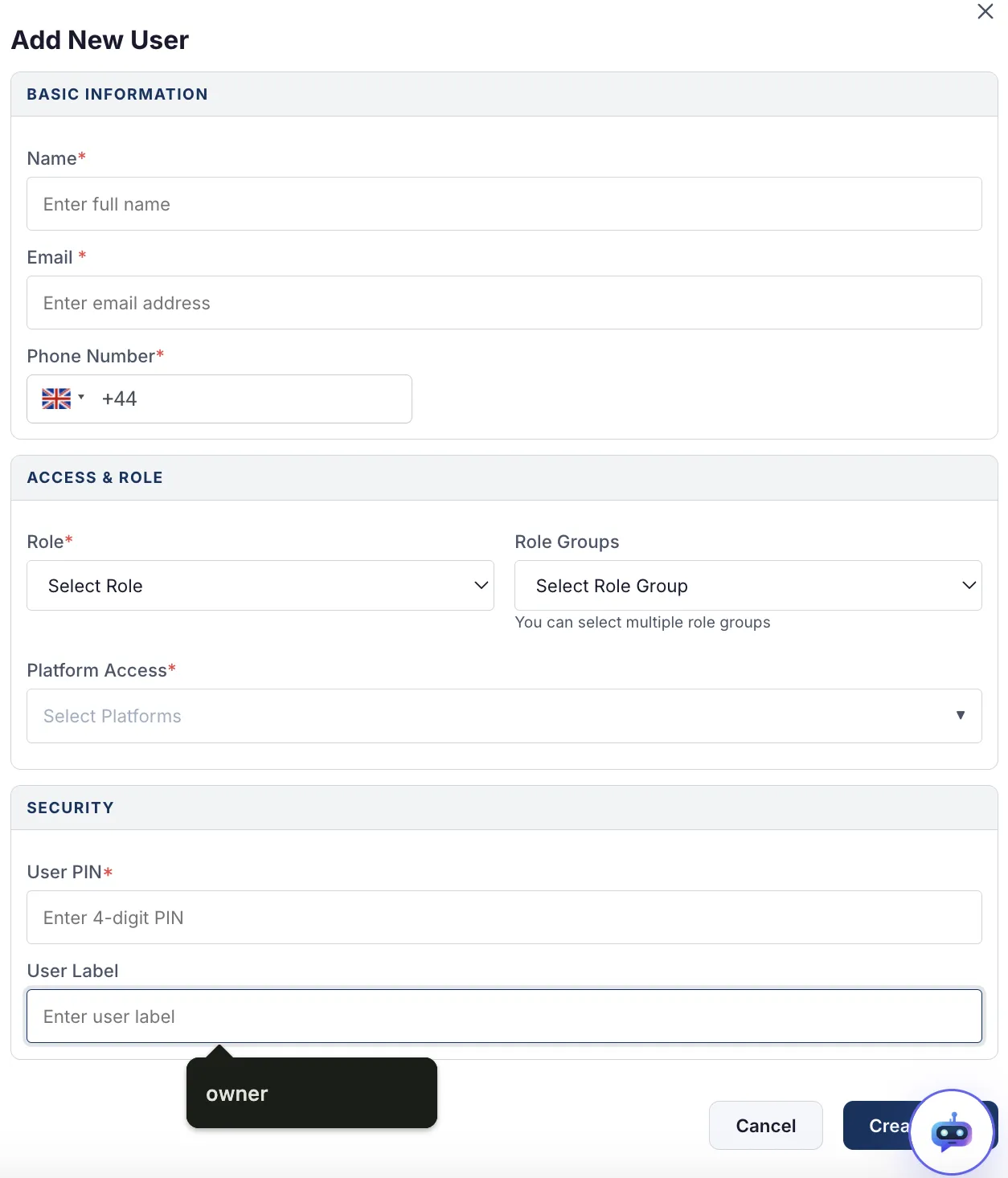 Creating a new user via Kayana Partner Admin
