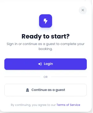 A view of the login pop up.